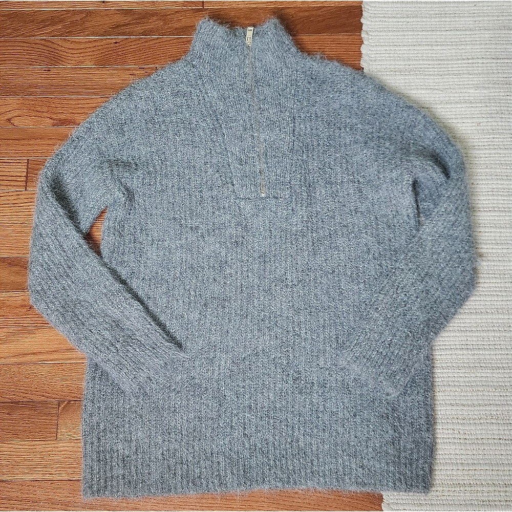 Express Gray Mock Neck 1/4 Zip‎ Longline Sweater Ribbed Neutral Pullover Wool S